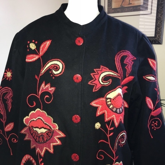 Indigo Moon Embroidered Long Women Plus Size Jacket 1X - Picture 4 of 7